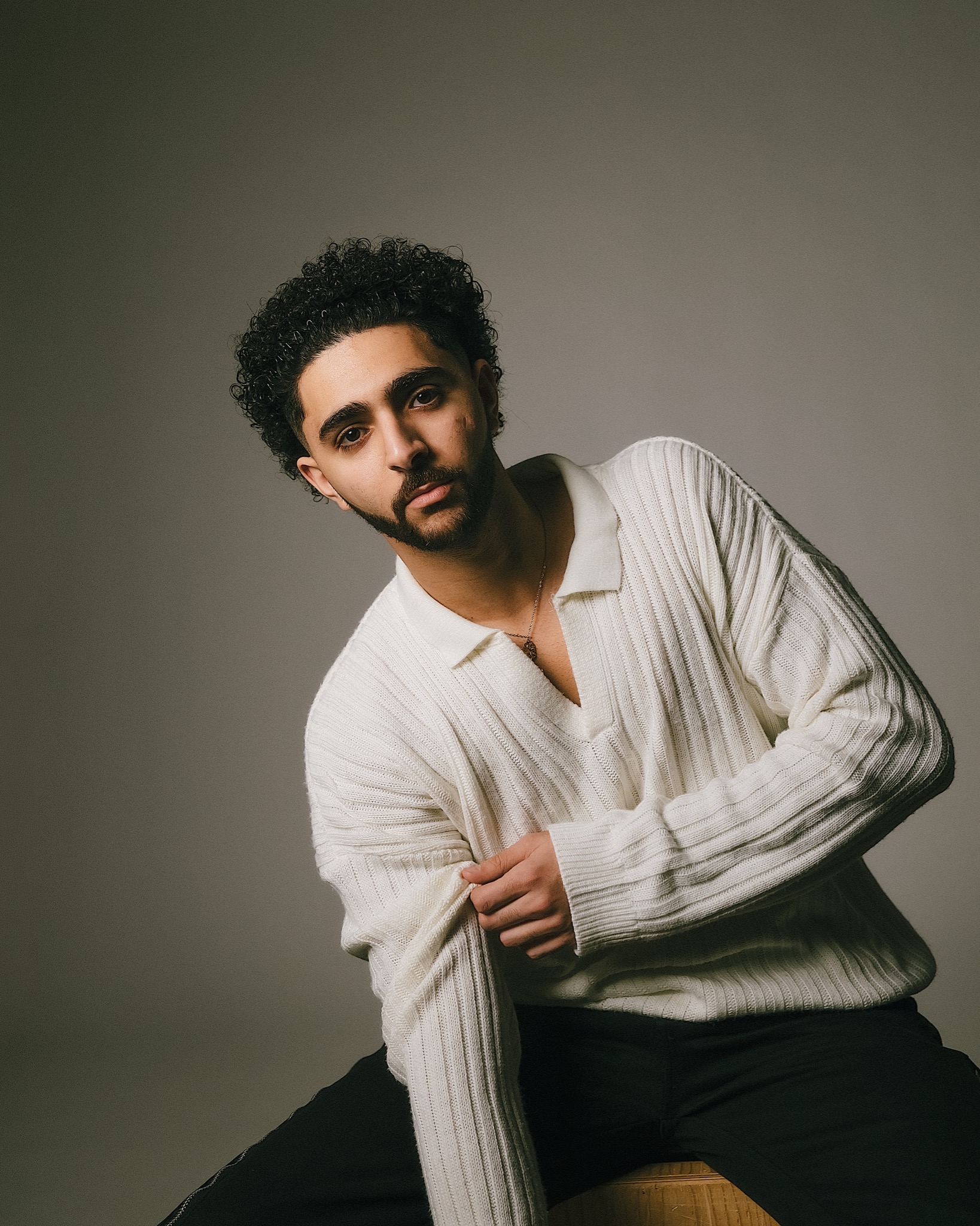 White knit full-body portrait